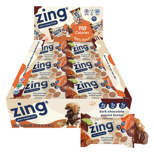 18 bar box of dark chocolate peanut butter zing nutritional bar minis