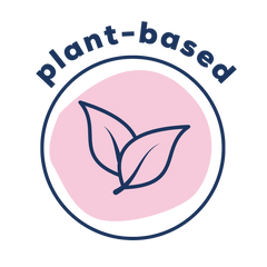 Logo with 'plant-based' text and a leaf symbol on a pink circle