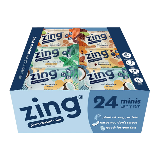 24 minis variety pack of zing plant-based nutrition bars - best macros for your best life